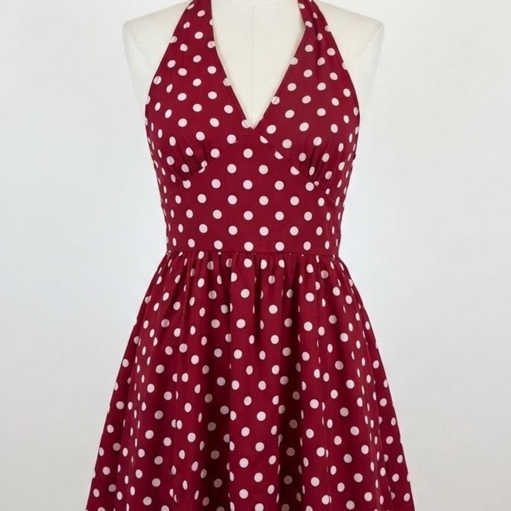NWT Retro Stage Red Polka Dot Halter Dress 50s Pinup Rockabilly Halloween